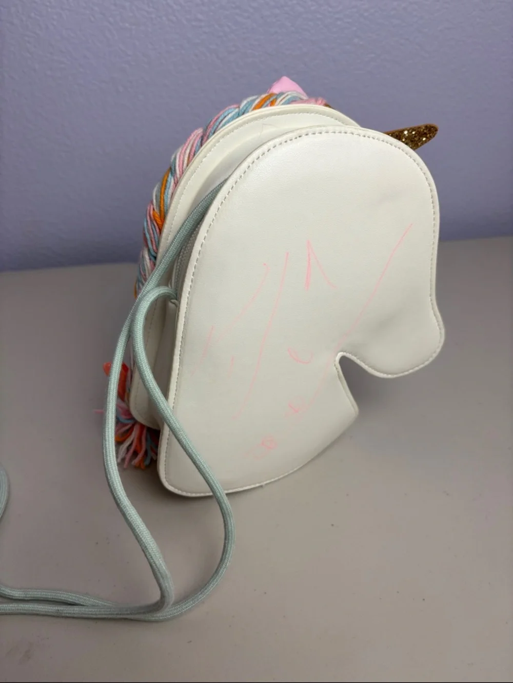 Cat & Jack Cream Unicorn Crossbody Bag with Pink & Multicolor Mane